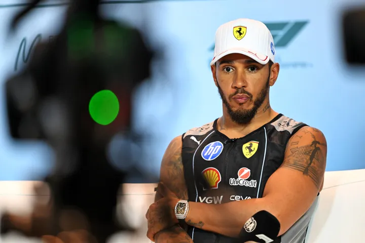 Hamilton pictured in a post-session press conference in Miami