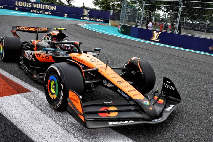 Norris took P2 in qualifying at the Miami Grand Prix behind Verstappen, finding a bit more one-lap pace after a P6 in Bahrain, followed by P10 in Jeddah after crashing in Q3