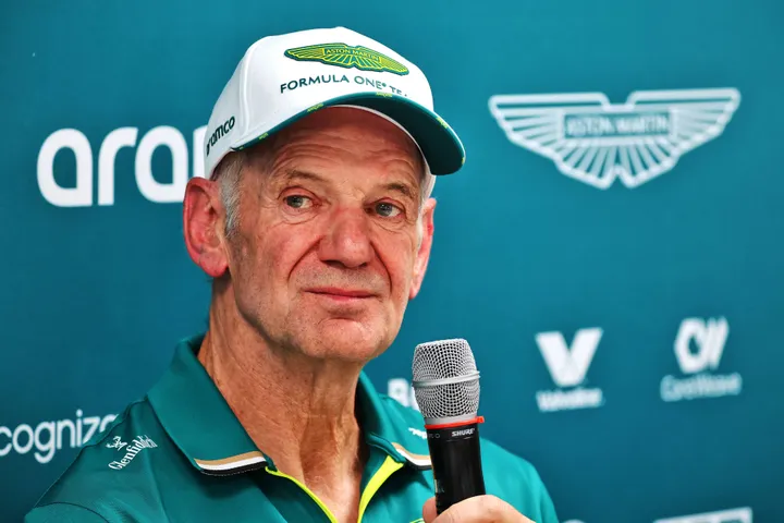Adrian Newey addresses the press in Monaco.