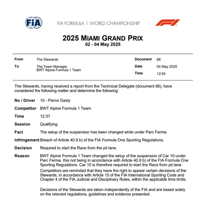 fia document gasly miami