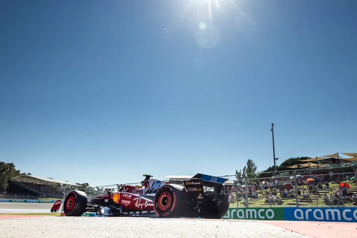 Lewis Hamilton driving the SF25 Ferrari in Barcelona