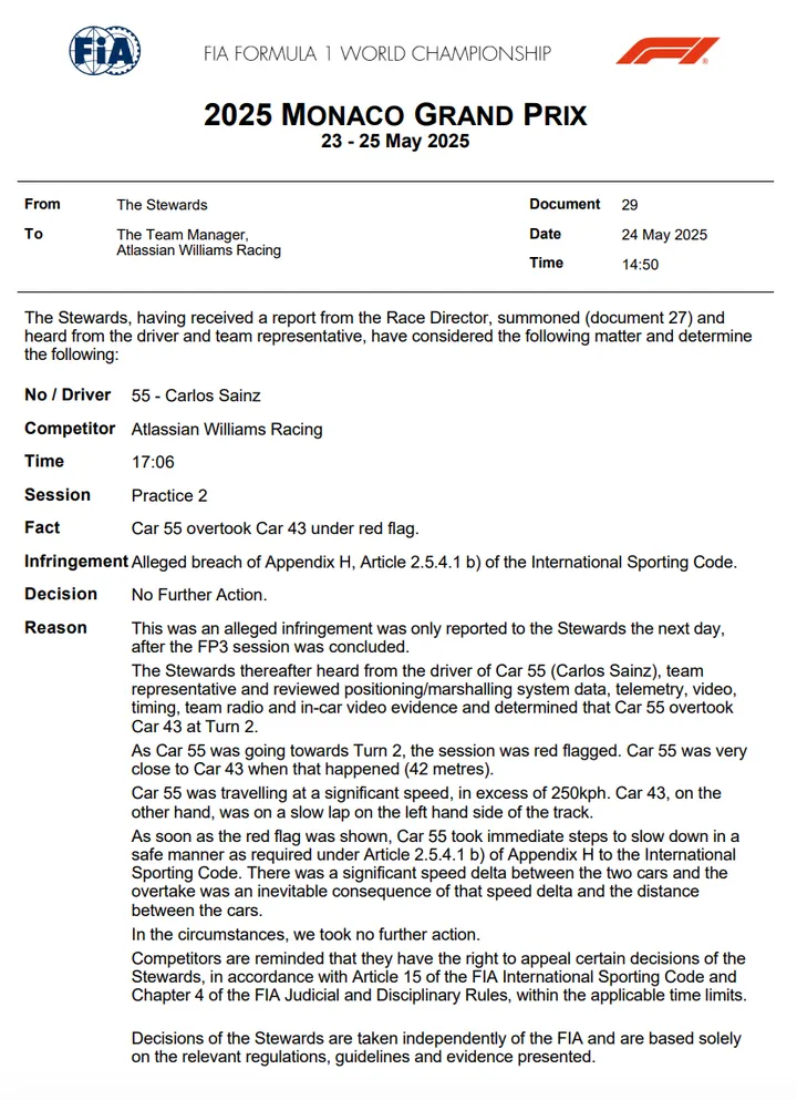 De beslissing van de stewards in Monaco