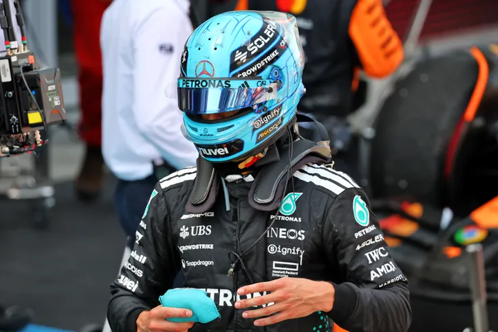 George Russell na afloop van de GP van Spanje waarin hij met Max Verstappen in aanraking kwam.