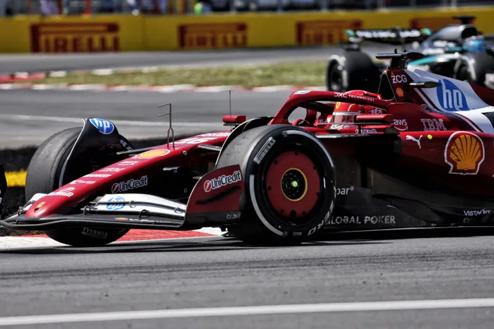 Leclerc driving the SF-25 at the Canadian Grand Prix