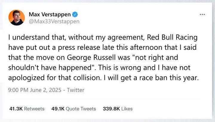 Fake tweet Max Verstappen