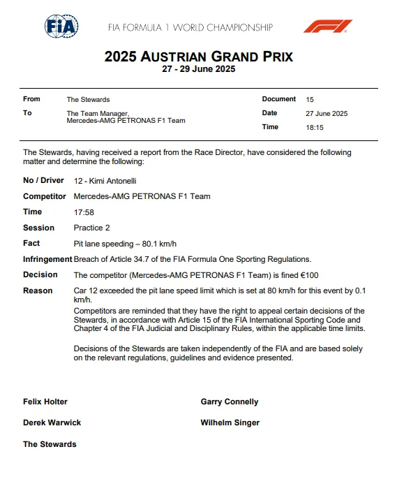 The judgement of the FIA.