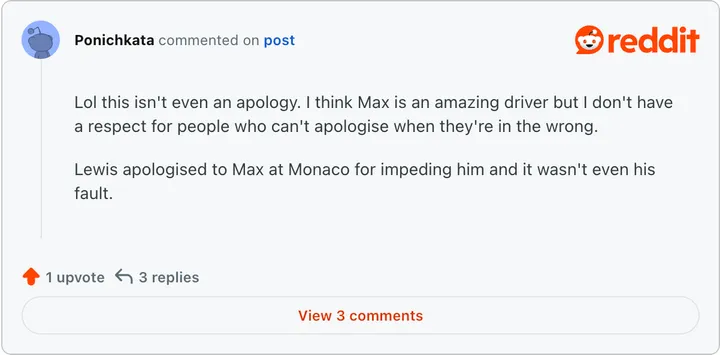 Reddit reactie Max Verstappen