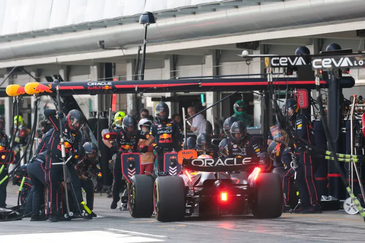 One of the four pit stops for Max Verstappen during the Spanish Grand Prix