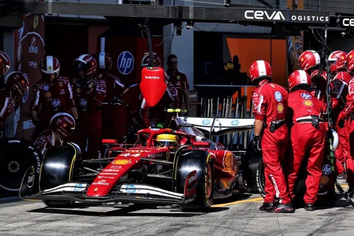 Hamilton during a pit stop at the Austrian Grand Prix