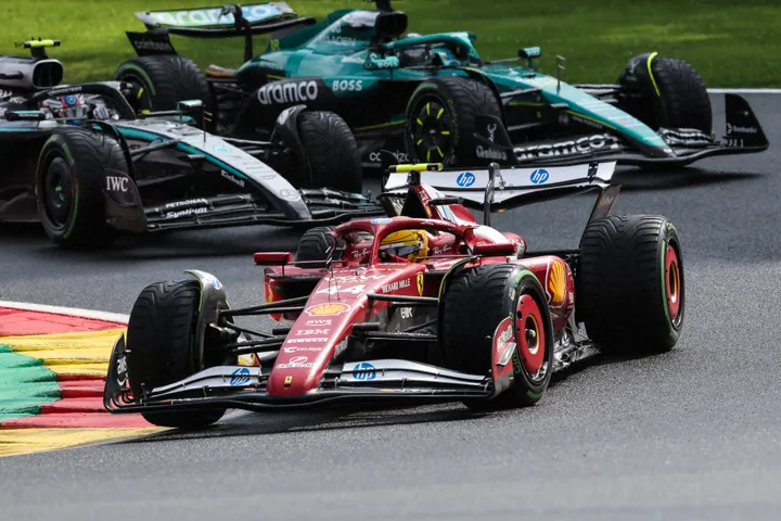 Lewis Hamilton was on the charge in the wet at Spa