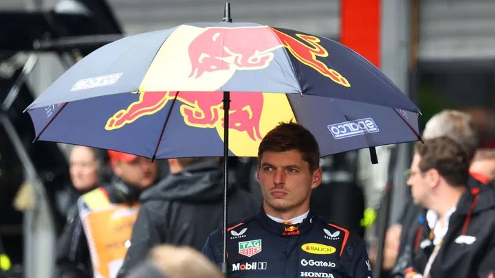 Max Verstappen under the rain at Spa