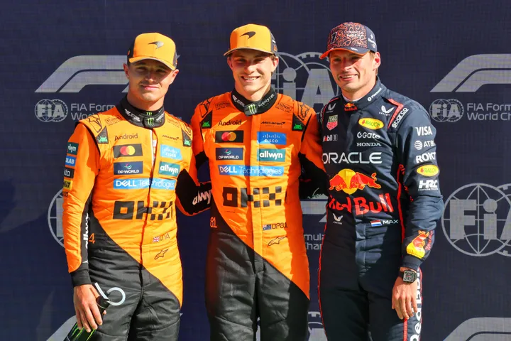 Max Verstappen with Lando Norris and Oscar Piastri after the qualification in Zandvoort