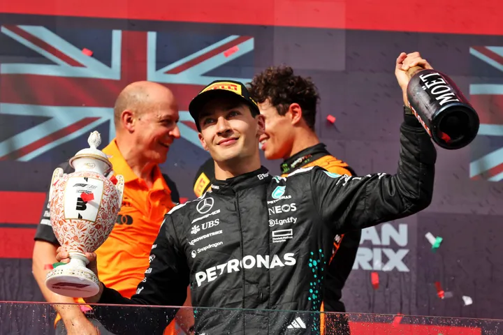 George Russell celebrates P3 finish at Hungary