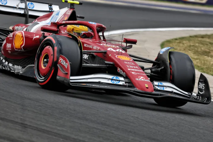 lewis hamilton in the ferrari sf 25 at hungary