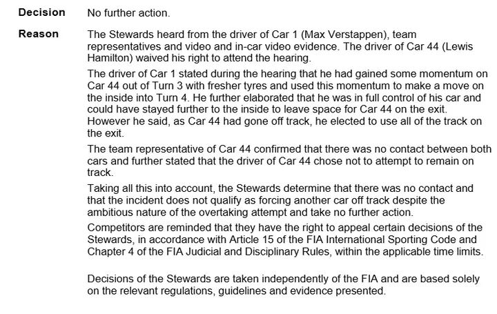 Stewards rule on Verstappen Hamilton incident in Hungary