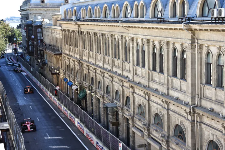 Leclerc followed by Piastri and Perez during 2024 Baku GP