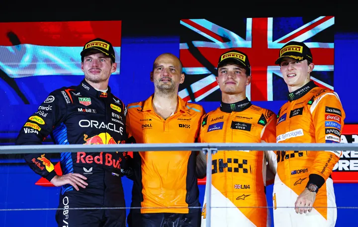 Het podium na de Grand Prix van Singapore in 2024