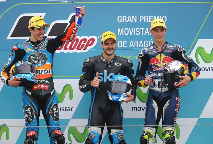 Danny Kent shares a Moto3 podium with Alex Marquez