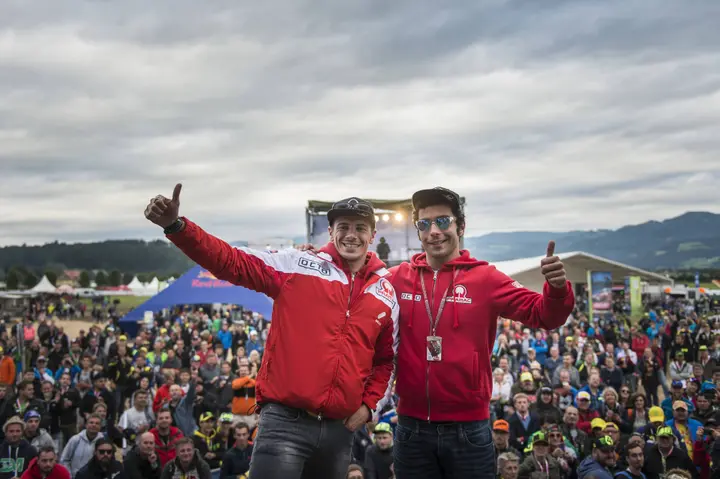 Scott Redding poses with MotoGP teammate Danilo Petrucci