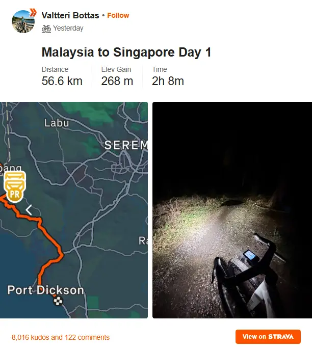 Bottas kicked off with a two hour stint (Photo: Strava)