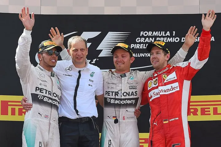 Spain podium Rosberg Vettel Hamilton