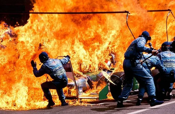 Benetton fuel fire German GP Hockenheim Verstappen