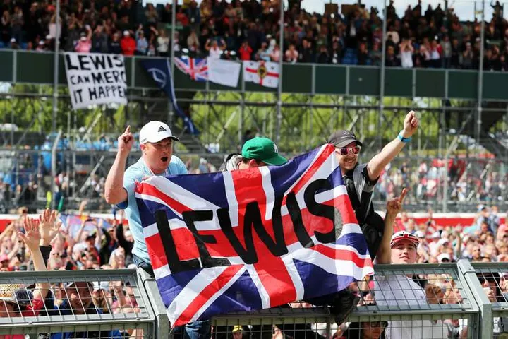Lewis Hamilton (GBR) Mercedes AMG F1 fans invade the circuit at the end of the race. British Grand Prix, Sunday 6th July 2014. Silverstone, England.