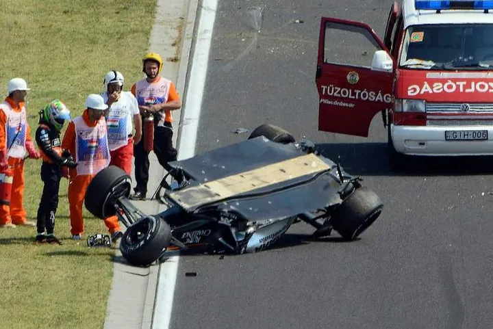 Perez crash hungary FP1