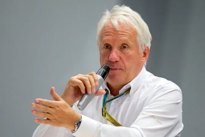 Charlie Whiting, International Automobile Federation, or FIA, Race Director, gestures answering a question during a news conference at the 'Sochi Autodrom' Formula One circuit , in Sochi, Russia, Friday, Oct. 10, 2014. (AP Photo/Pavel Golovkin)