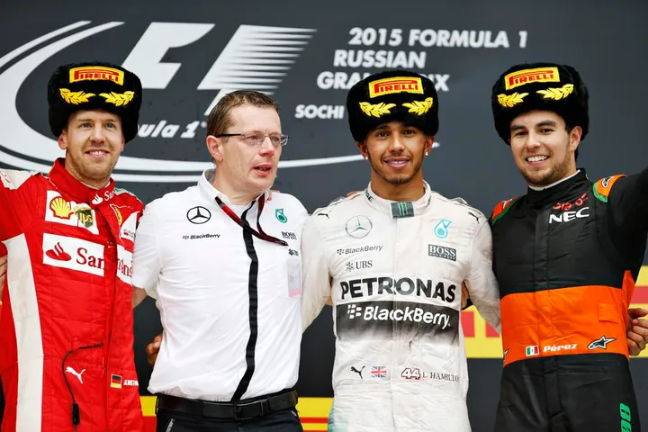 Sochi podium Hamilton, Vettel and Perez