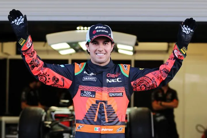 Sergio Perez (MEX) Sahara Force India F1 in special Mexico themed livery race suit.Mexican Grand Prix, Thursday 29th October 2015. Mexico City, Mexico.