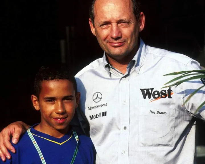 (L to R): 12 year old Karting star Lewis Hamilton (GBR) and Ron Dennis (GBR) McLaren Team Principal.Formula One World Championship, Rd 12, Belgian Grand Prix, Spa Francorchamps, Belgium, 24 August 1997.