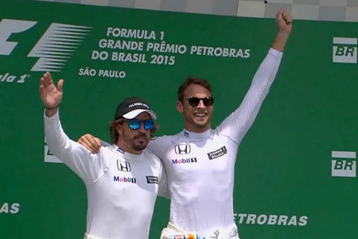Button Alonso podium Brazil 2015