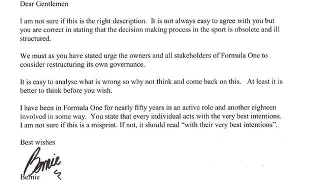 Ecclestone letter to drivers