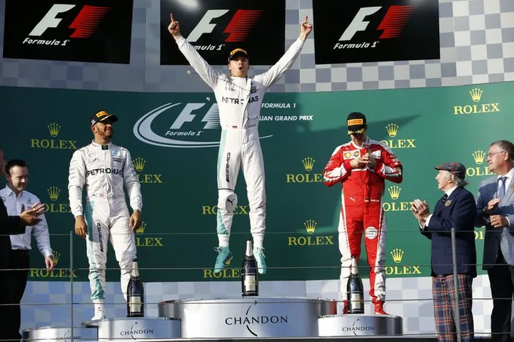 Australian Grand Prix podium Rosberg, Hamilton Vettel