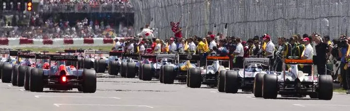 MONTREAL, QUE.: JUNE 10, 2012-- F1 cars line up before the start of the Formula One Canadian Grand Prix at the Circuit Gilles Villeneuve in Montreal on Sunday, June 10, 2012. (Dario Ayala/THE GAZETTE)