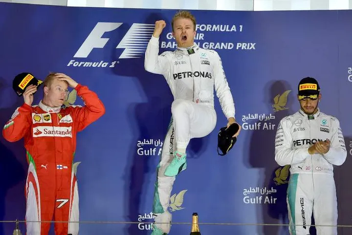 F1+Grand+Prix+of+Bahrain+Raikkonen Rosberg Hamilton podium2