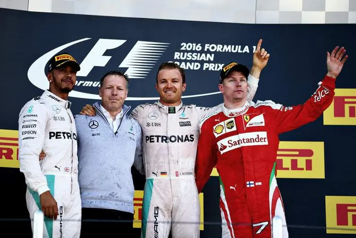 F1+Grand+Prix+of+Russia+podium hamilton rosberg raikkonen