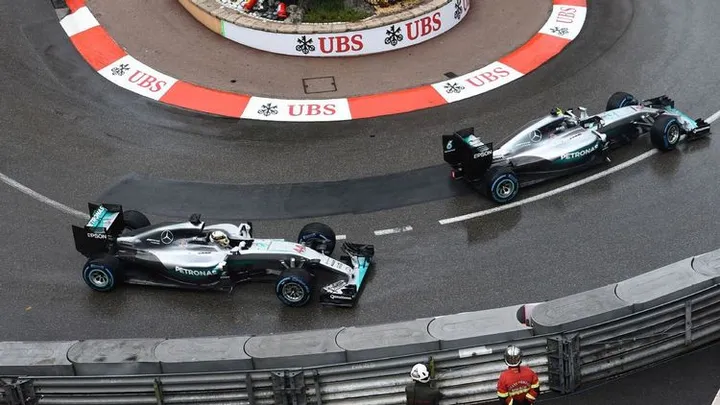 Mercedes team monaco celebrate rosberg hamilton