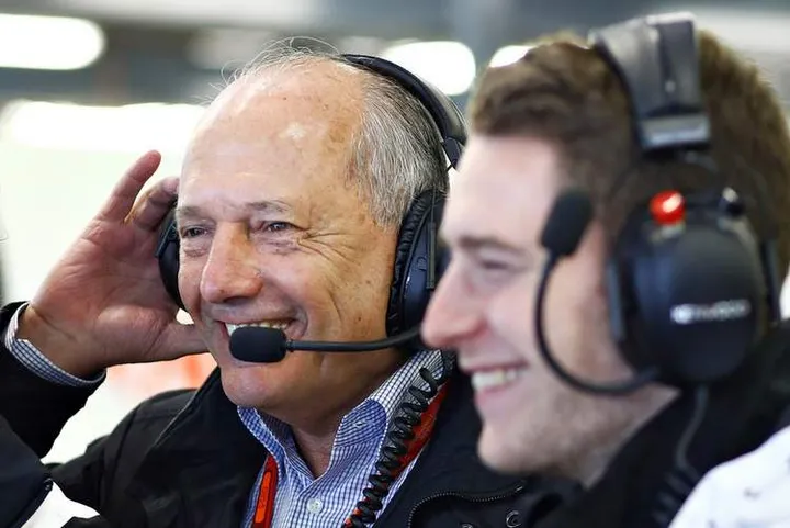 Ron Dennis and Stoffel Vandoorne in the garage.