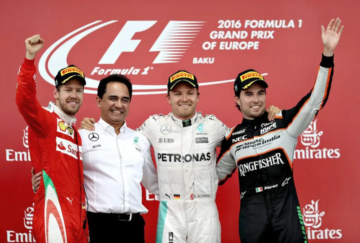 European+F1+Grand+Prix+baku podium perez rosberg vettel Mercedes have fond memories of Azerbaijan