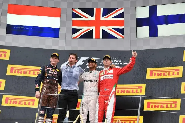 F1+Grand+Prix+of+Austria+podium Verstappen Raikkonen Hamilton