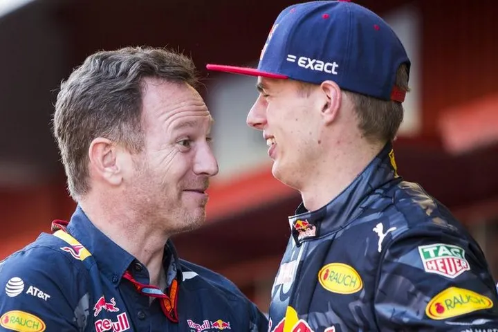 Circuit de Catalunya, Barcelona, Spain. Sunday 15 May 2016. Christian Horner, Team Principal, Red Bull Racing, congratulates Max Verstappen, Red Bull Racing, 1st Position, on his first F1 win. World _79P1815 PUBLICATIONxINxGERxSUIxAUTxHUNxONLY  Circuit de Catalunya Barcelona Spain Sunday 15 May 2016 Christian Horner team Principal Red Bull Racing Congratulates Max Verstappen Red Bull Racing 1st Position ON His First F1 Win World  PUBLICATIONxINxGERxSUIxAUTxHUNxONLY