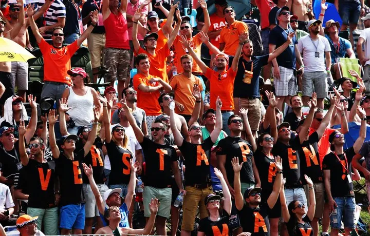 SPA, BELGIUM - AUGUST 28: Fans of Max Verstappen of Netherlands and Red Bull Racing in a grandstand during the Formula One Grand Prix of Belgium at Circuit de Spa-Francorchamps on August 28, 2016 in Spa, Belgium (Photo by Charles Coates/Getty Images) // Getty Images / Red Bull Content Pool // P-20160828-00742 // Usage for editorial use only // Please go to www.redbullcontentpool.com for further information. //