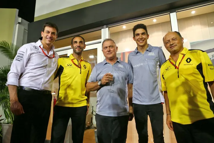 Esteban Ocon (FRA) Manor Racing celebrates his 20th birthday with (L to R): Toto Wolff (GER) Mercedes AMG F1 Shareholder and Executive Director; Cyril Abiteboul (FRA) Renault Sport F1 Managing Director; Dave Ryan (NZL) Manor Racing Racing Director; and Frederic Vasseur (FRA) Renault Sport F1 Team Racing Director. 16.09.2016. Formula 1 World Championship, Rd 15, Singapore Grand Prix, Marina Bay Street Circuit, Singapore, Practice Day.
