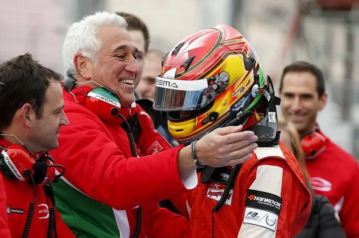 Lawrence Stroll congratulating his son 25 Lance Stroll (CAN, Prema Powerteam, Dallara F312 – Mercedes-Benz), FIA Formula 3 European Championship, round 11, race 1, Hockenheim (GER) - 16. - 18. October 2015