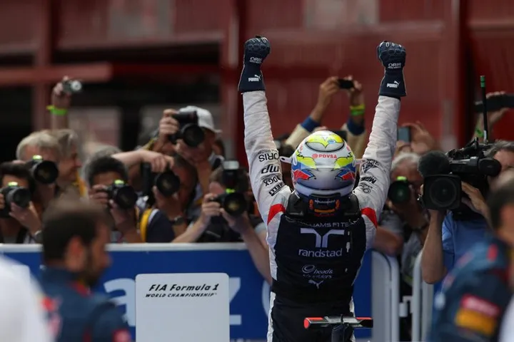Circuit de Catalunya, Barcelona, Spain 13th May 2012 Pastor Maldonado, Williams F1 Team celebrates in Parc Ferme after winning the race. World Copyright:Lorenzo Bellanca/LAT Photographic ref: Digital Image GU5G8089