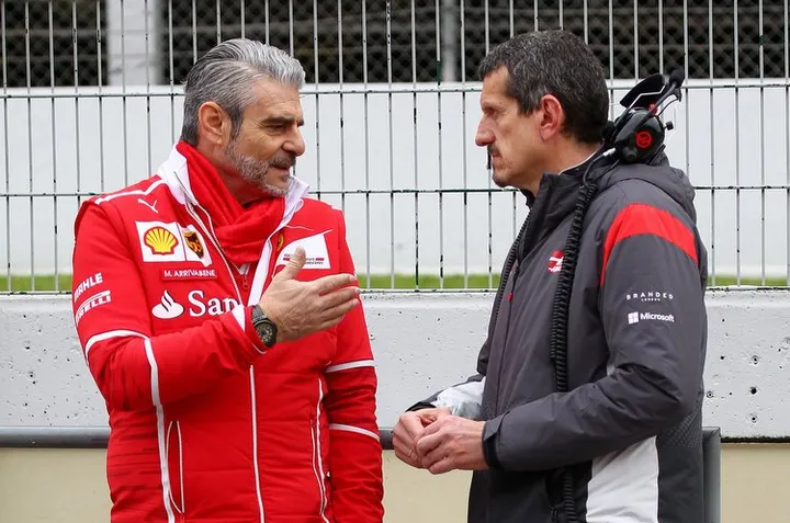28.02.2017 - Maurizio Arrivabene (ITA) Ferrari Team Principal and Guenther Steiner (ITA) Haas F1 Team Prinicipal