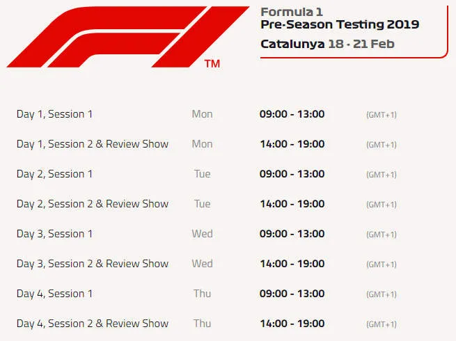 2019 barcelona test 1 tv streaming timetable