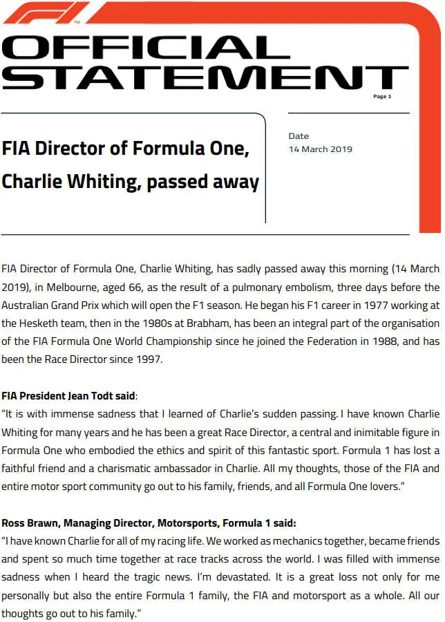 charlie whiting death statement